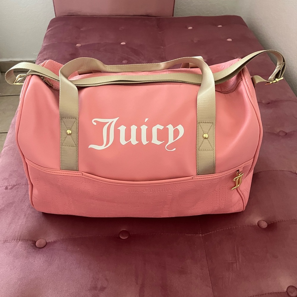 Juicy Couture Pink and Tan Travel Duffel Bag